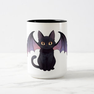 Caneca De Café Em Dois Tons Asas de Morcego Kawaii Gato Preto Halloween