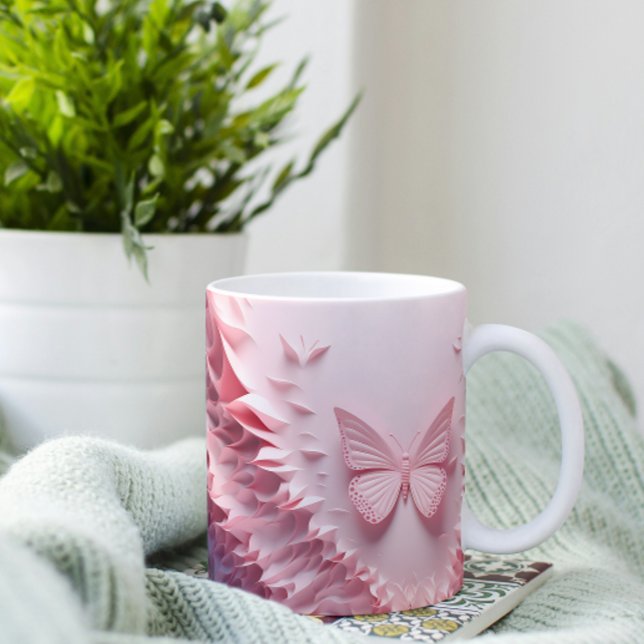 Caneca De Café Em Dois Tons Asas Delicadas: Pink 3D Butterfly Symphony Mug (Criador carregado)