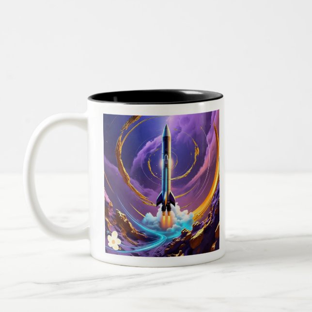 Caneca De Café Em Dois Tons "Ascensão da Exploração Espacial" (Esquerda)