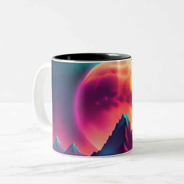 Caneca De Café Em Dois Tons ascensão lua entre as montanhas (Frente Esquerda)