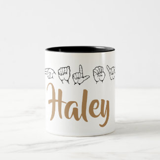 Caneca De Café Em Dois Tons ASL American Sign Language Finger spelled Haley