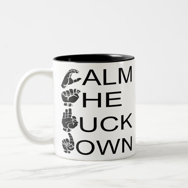 Caneca De Café Em Dois Tons ASL CTFD Calm The F**K Down #USAPatriotGraphics (Esquerda)