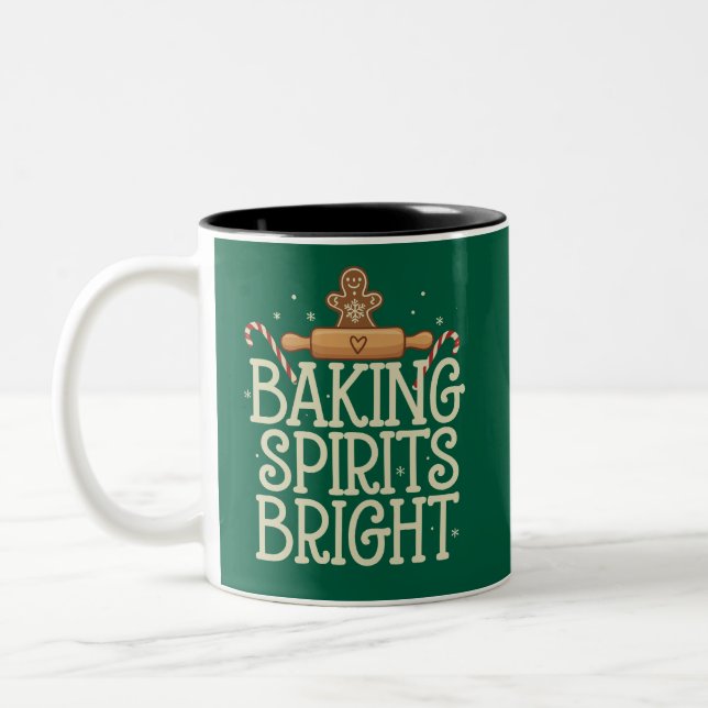 Caneca De Café Em Dois Tons Assando Espíritos Alegres Natal Divertido Padeiro  (Esquerda)