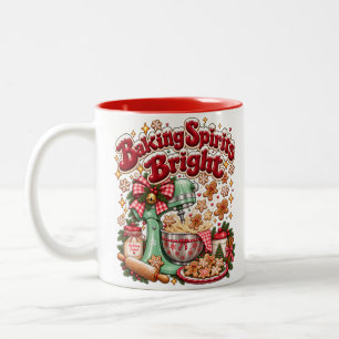 Caneca De Café Em Dois Tons Assando Espíritos Brilhantes Natal Retro Biscoito