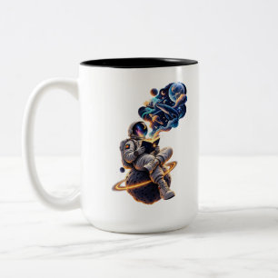 Caneca De Café Em Dois Tons Astronauta Cósmico Lendo Aventura Espacial
