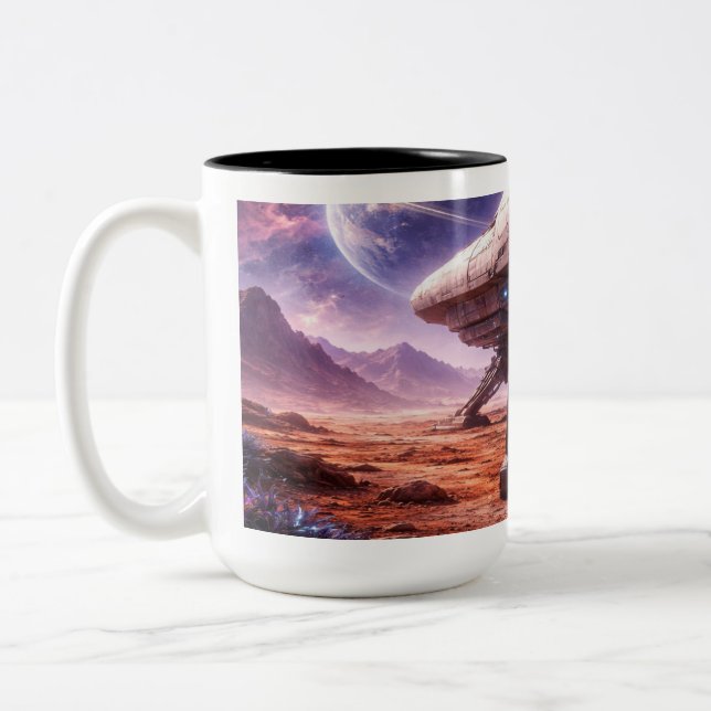 Caneca De Café Em Dois Tons Astronauta deixando a Nave Espacial (Esquerda)