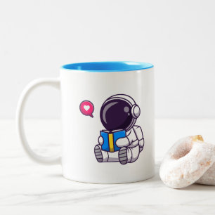 Caneca De Café Em Dois Tons Astronauta lendo livro crianças bonitinhas