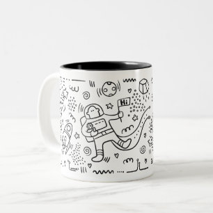 Caneca De Café Em Dois Tons Astronauta no doodle do espaço