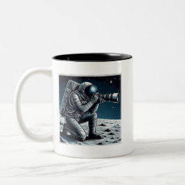 Caneca De Café Em Dois Tons Astronauta tirando fotos na lua