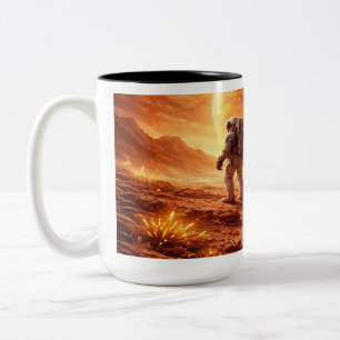 Caneca De Café Em Dois Tons Astronautas Exploram Planeta Laranja