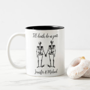 Caneca De Café Em Dois Tons Até que a morte nos separe Nome do Casal de Skelet