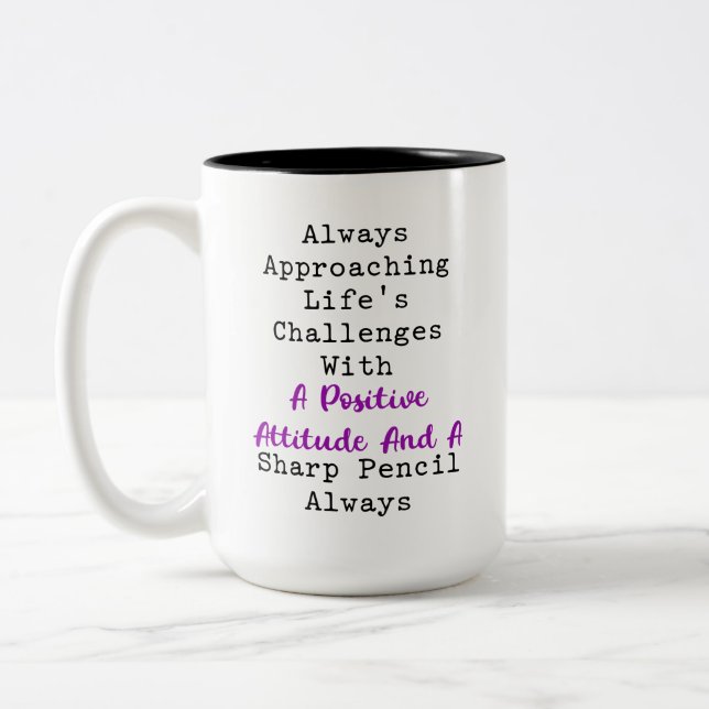Caneca De Café Em Dois Tons Atitude Positiva Lápis Afiado Desafios da Vida (Esquerda)