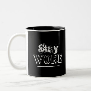 Caneca De Café Em Dois Tons Ativista da Moda Fique Esperto Preto e Branco