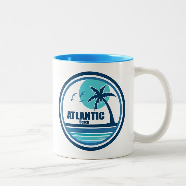 Caneca De Café Em Dois Tons Atlantic Beach North Carolina Palm Tree Birds (Direita)