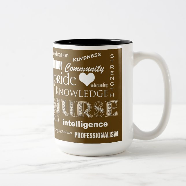 Caneca De Café Em Dois Tons Atributos de Orgulho de Enfermeiro/Marrom (Direita)