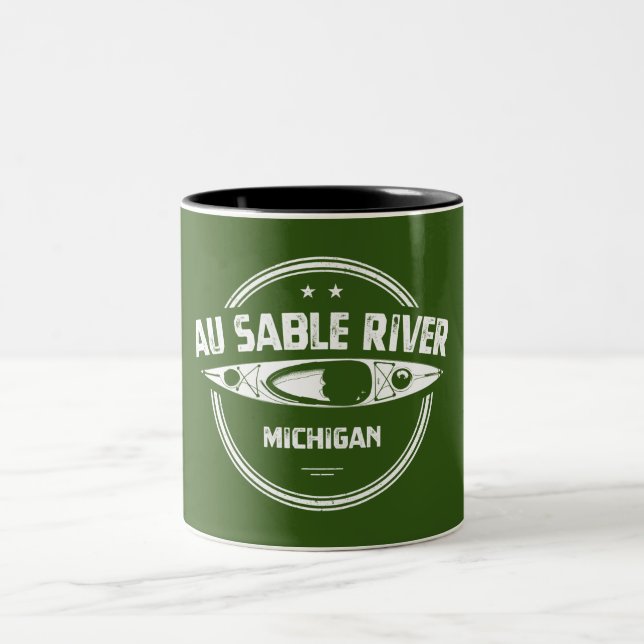Caneca De Café Em Dois Tons Au Sable River Michigan Kayaking (Centro)