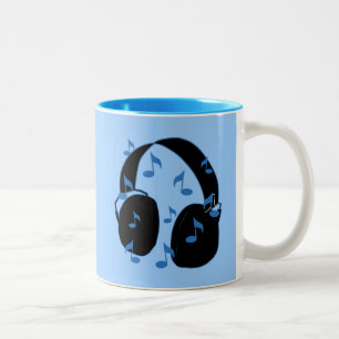 Caneca De Café Em Dois Tons Auriculares com notas musicais para o bebê no azu