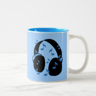 Caneca De Café Em Dois Tons Auriculares com notas musicais para o bebê no azul