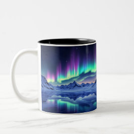 Caneca De Café Em Dois Tons Aurora Boreal Sobre Montanhas Congeladas | Norte L
