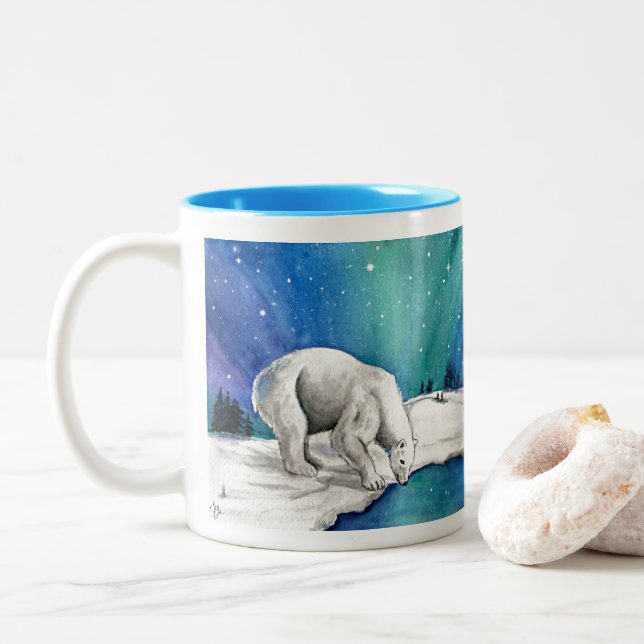 Caneca De Café Em Dois Tons Aurora Polar Bear (Com Donut)