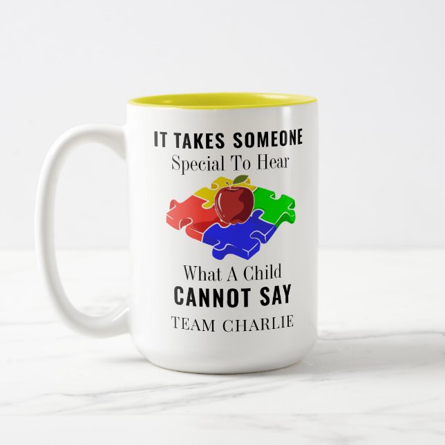 Caneca De Café Em Dois Tons Autismo Sensibilização Especial Professores de Edu (Esquerda)