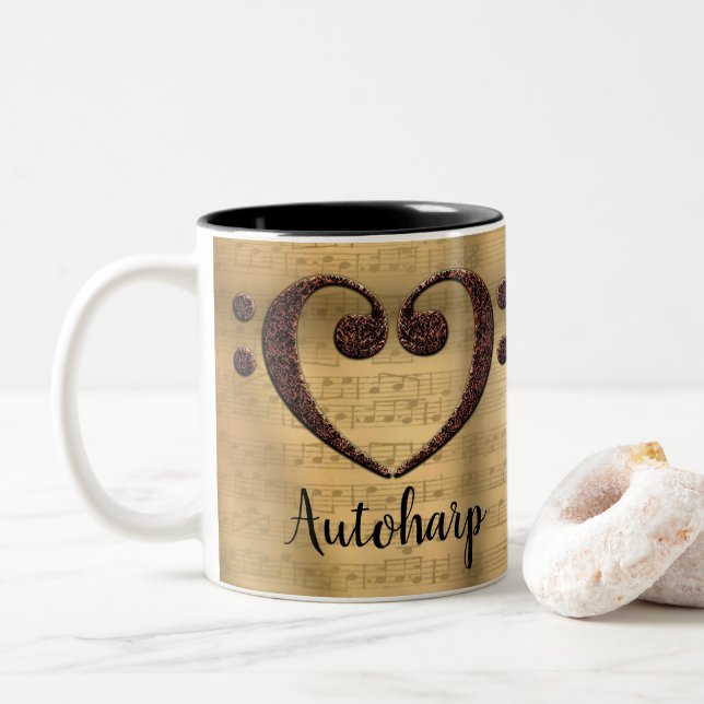 Caneca De Café Em Dois Tons Autoharp Copper Dual Bass Clef Heart (Com Donut)