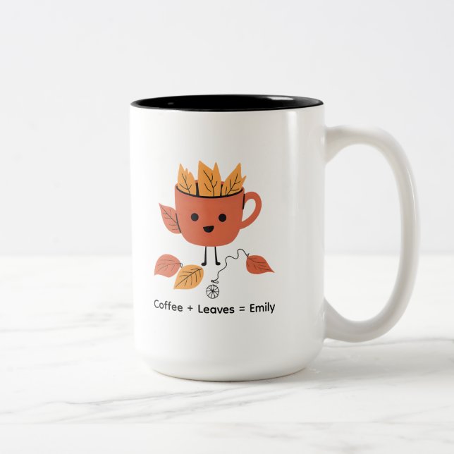 Caneca De Café Em Dois Tons Autumn Leaves Fall Design com Nome (Direita)