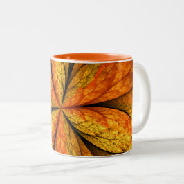 Caneca De Café Em Dois Tons Autumn Plant, Modern Abstrato Fractal Art Leaf