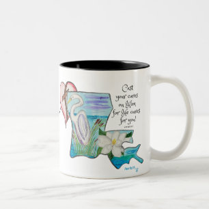 Caneca De Café Em Dois Tons Ave e Flor Louisiense de Aquarela