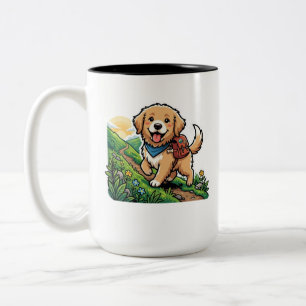 Caneca De Café Em Dois Tons Aventura de Caminha de Cachorrinho Retriever Doura