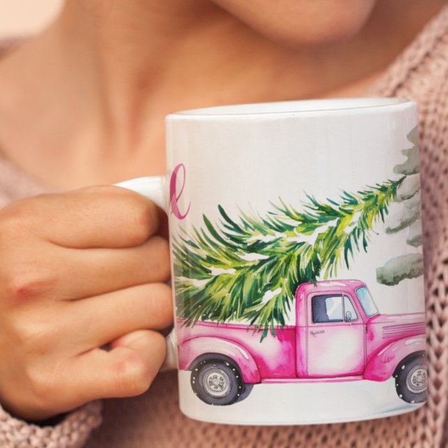 Caneca De Café Em Dois Tons Aventura de Natal de Caminhão Rosa (Criador carregado)