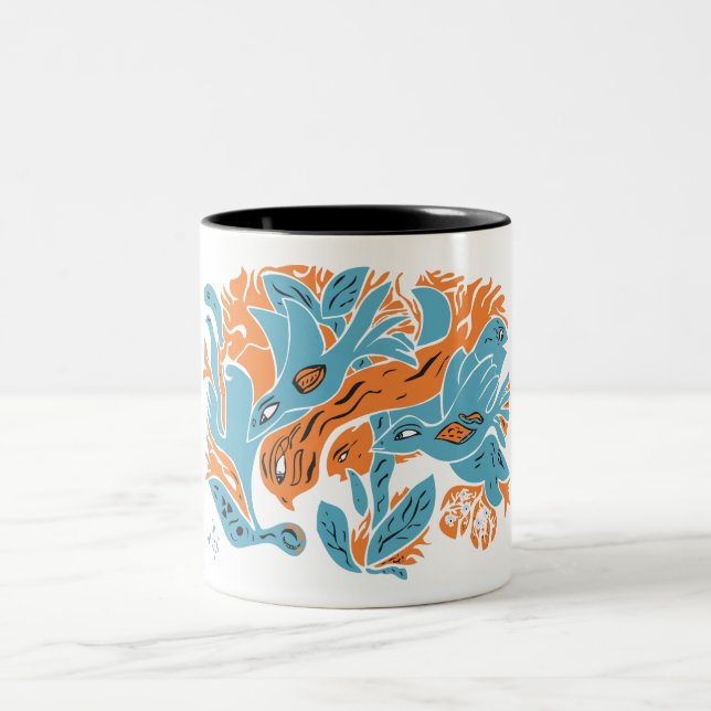 Caneca De Café Em Dois Tons Aves Aestéticas emaranhadas TWArt 12-pop (Centro)