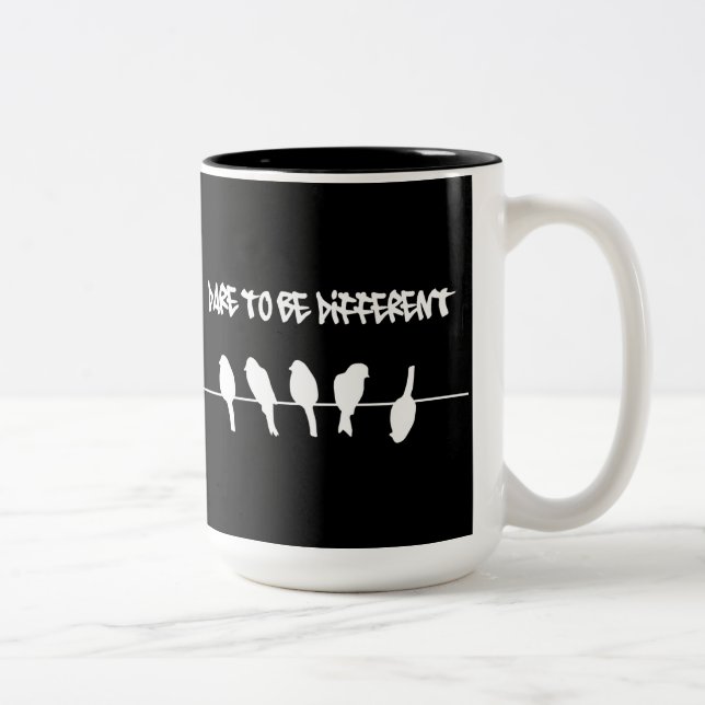 Caneca De Café Em Dois Tons Aves com arame - ousam ser diferentes (preto) (Direita)