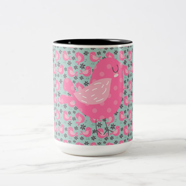Caneca De Café Em Dois Tons Aves de bolinhas e Flores (Centro)