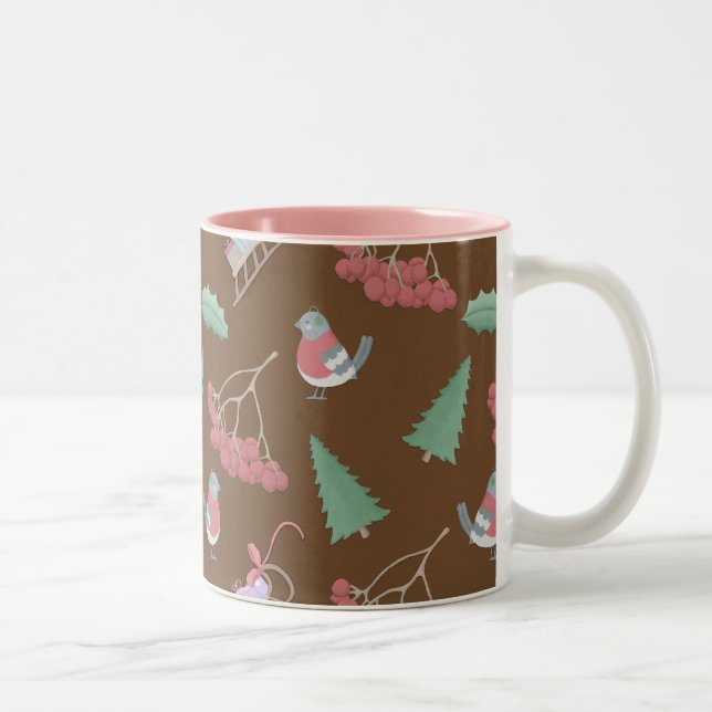 Caneca De Café Em Dois Tons Aves de Natal e Trenó (Direita)