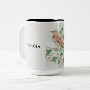 Caneca De Café Em Dois Tons Aves e Flores do Estado da GEÓRGIA