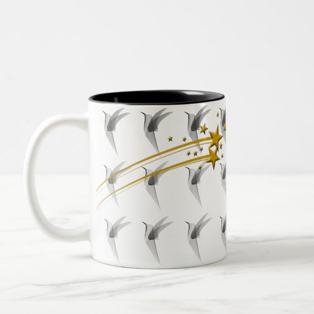 Caneca De Café Em Dois Tons Aves Whimsical e Stars Mug (Esquerda)