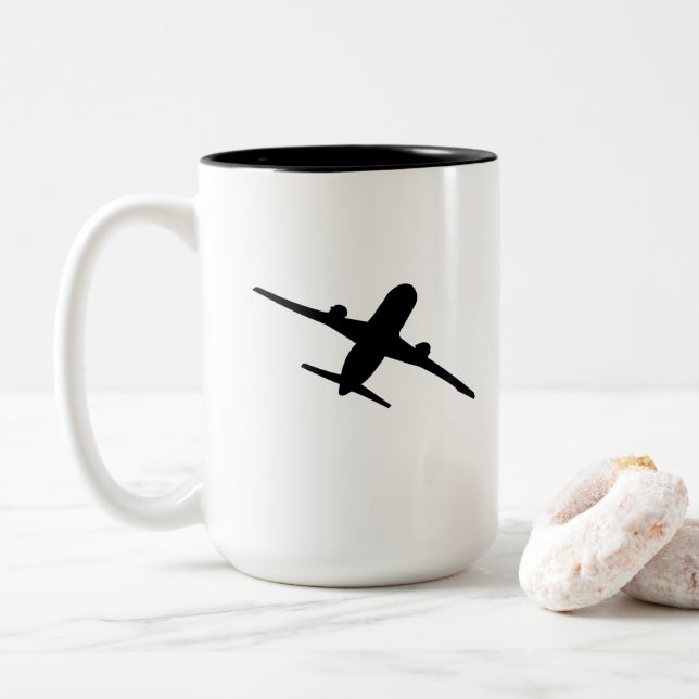 Caneca De Café Em Dois Tons Avião Aeronave Aviação Aviador Voador (Com Donut)