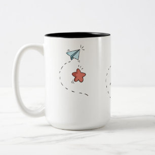 Caneca De Café Em Dois Tons Avião de Papel Arte Alcançar as Estrelas
