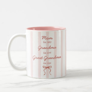 Caneca De Café Em Dois Tons Avó Bisavó Trisavó Datas Personalizadas Laço Rosa