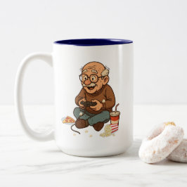 Caneca De Café Em Dois Tons Avô Gamer Divertido Pizza & Pipoca Cartoon 
