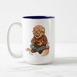 Caneca De Café Em Dois Tons Avô Gamer Divertido Pizza & Pipoca Cartoon 