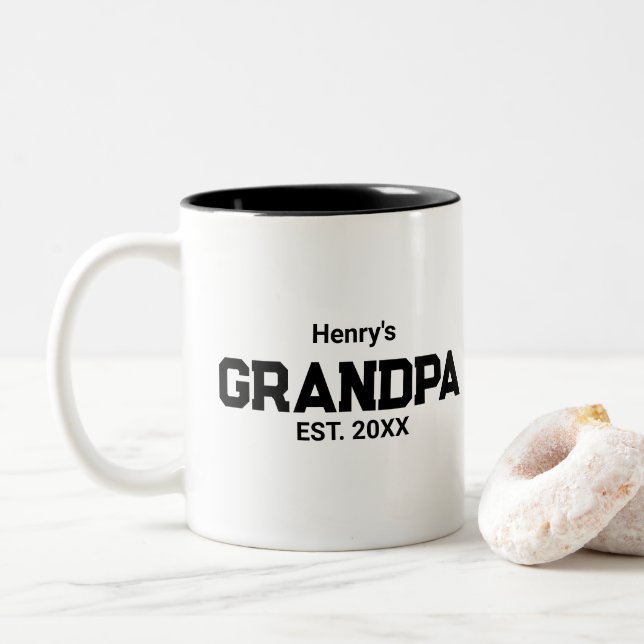 Caneca De Café Em Dois Tons Avô Moderno Fundado Est. Nome Ano  (Com Donut)