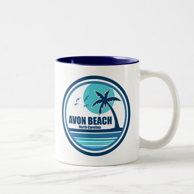 Caneca De Café Em Dois Tons Avon Beach North Carolina Palm Tree Birds (Direita)
