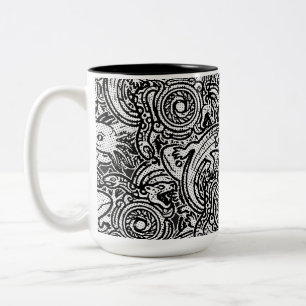 Caneca De Café Em Dois Tons Axolote Azteca Xolotl Padrão Tribal Preto & Branco
