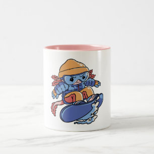 Caneca De Café Em Dois Tons Axolote Fofo de Snowboard – Desenho Animado de Esp