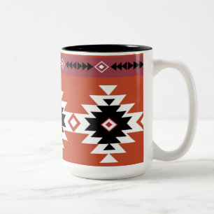 Caneca De Café Em Dois Tons Aztec Padrão Geométrico Colorido