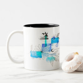 Caneca De Café Em Dois Tons Azul-Abstrato Geométrico Azul
