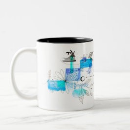 Caneca De Café Em Dois Tons Azul-Abstrato Geométrico Azul