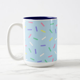 Caneca De Café Em Dois Tons Azul, borrifado, confete, divertido e colorido